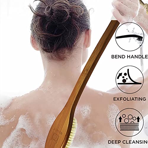 ICANdOIT-19.68Inch Natural Boar Bristles Anti-Slip Extra Long Handle Bath Brush,Bent Handle Shower Scrubber for Exfoliating,Shower Back Brush,Exfoliation Set with Pumice Stone (1 Pack) - size: 19.68"Boar Bristles Back Brush+ Pumice-2Pack