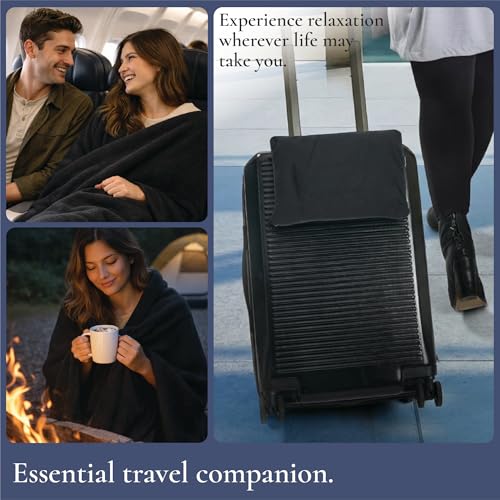 Brookstone Travel Blanket - 2-in-1 Super Soft Lightweight Throw Blanket with Carrying Pouch, Airplane & Car Travel Essentials, Black - color: Black