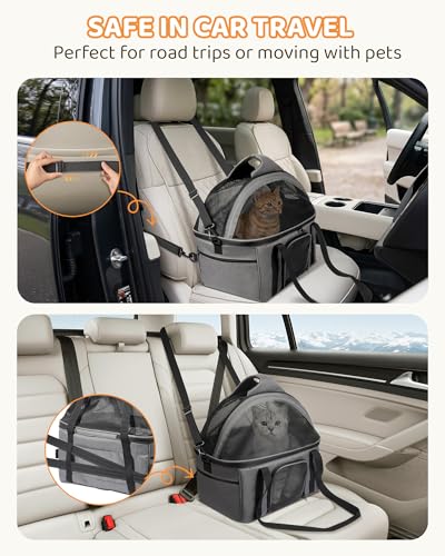 BurgeonNest Top-Expandable Large Cat Carrier, Soft-Sided Cat Bag Carrier for Medium & Large Cats Up to 15 lbs, Upgraded Small Dog Car Seat, Pet Travel Bag with Full-Open Canopy - size: Medium-Full-Open