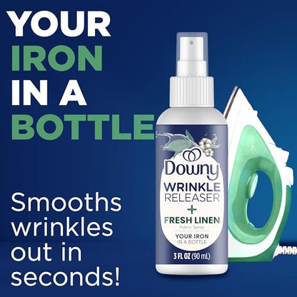 Downy Wrinkle Releaser Spray All In One Wrinkle Release Spray Travel Size, Odor Eliminator, Static Remover Fabric Refresher & Ironing Aid for Clothes 3 Fl Oz (Pack of 2), Crisp Linen Scent - size: 3 Fl Oz (Pack of 2)