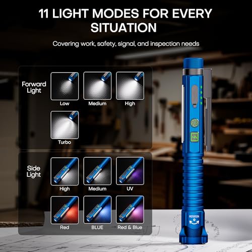 EDC Flashlight Rechargeable,800 Lumen Small Flashlight with Magnetic Clip & Base, 11 Modes LED Flashlight,Glass Breaker&Bottle Opener, USB-C Flashlight for Working,Home and Emergency - color: Blue