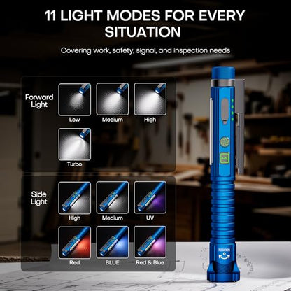EDC Flashlight Rechargeable,800 Lumen Small Flashlight with Magnetic Clip & Base, 11 Modes LED Flashlight,Glass Breaker&Bottle Opener, USB-C Flashlight for Working,Home and Emergency - color: Blue