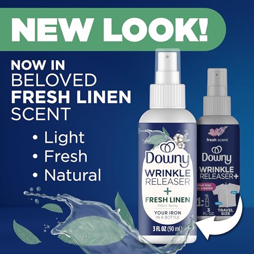 Downy Wrinkle Release Spray, Travel Size Spray, All In One Formula, Removes Wrinkles, Static and Odor Eliminator, Crisp Linen Scent, 3 Fl Oz, Pack of 3 - size: 3 Fl Oz (Pack of 3)