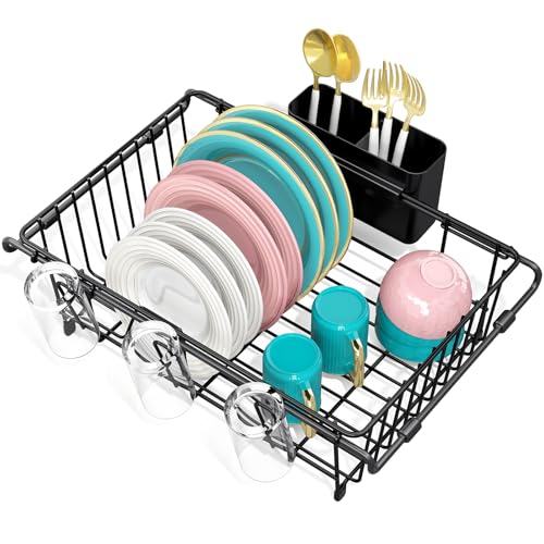 Urackify Dish Drying Rack in Sink, Stainless Steel Expandable Over the Sink Dish Rack with Utensil Holder & Cup Holder, Kitchen Drying Rack for Inside Sink, 15.35" x 11.02" x 4.84", Black - color: Black, size: Expandable - 15.35"~23.23“ x 11.02" x 4.84"