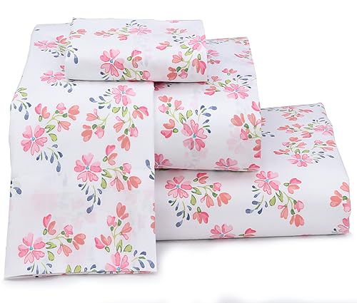 RUVANTI 100% Cotton Percale Sheets Split King Size, Bloomex | Crisp Cooling, Deep Pocket 16", Soft Breathable & Durable, Hotel-Style, 5 Piece Set - color: Bloomex, size: Split King