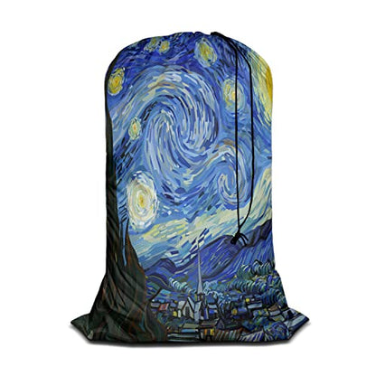 Swono Sturdy Laundry Basket Hamper, Starry Night Abstract Art Foldable Laundry Bag Clothing Organization for Bathroom, Bedroom Home Dorm Travel, Blue Oil Painting - color: Starry Night