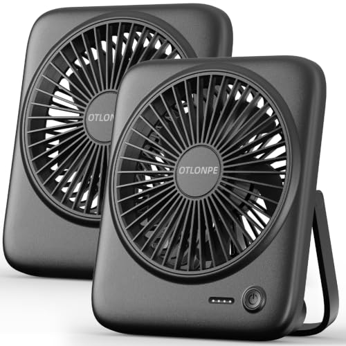 Otlonpe Personal Portable Desk Fan 2 Pack, 4000mAh Small Rechargeable Portable Fan Battery Operated & USB Powered for Travel Sleeping Bedroom Office Home Table, Cordless, Quiet, 4-Speed, 6.5 Inch - color: Black & Black