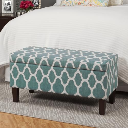 HomePop 36" Storage Ottoman Bench with Hinged Lid - Teal Geometric - color: Teal Geometric