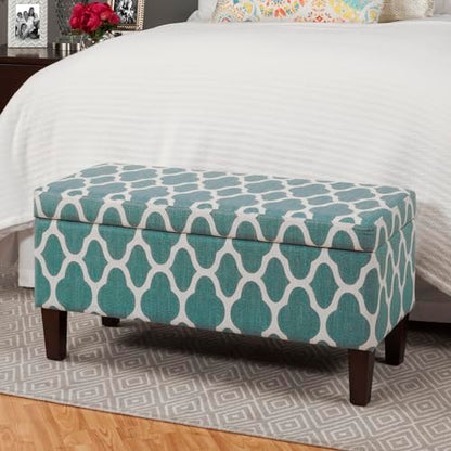 HomePop 36" Storage Ottoman Bench with Hinged Lid - Teal Geometric - color: Teal Geometric