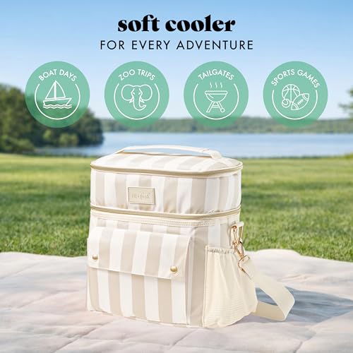 Fit & Fresh Sidekick Insulated Cooler Bag – Dual Compartment Leakproof Soft Sided Lunch Cooler, Small Cooler Bag with Crossbody Strap, 15 Can Capacity for Work, Beach & Travel, Pina Colada Cabana - color: Pina Colada Cabana
