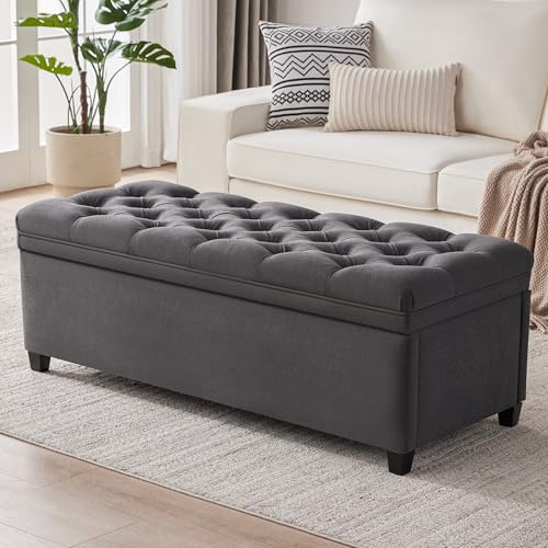 Mangodan 50" Storage Ottoman Bench, Tufted Ottoman with Storage for Living Room, Large End of Bed Ottomans, Modern Entryway Benchs, Window & Bedroom Benches for Foot of Bed (Darkgray) - color: Darkgray