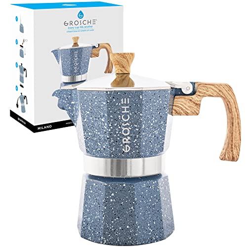 GROSCHE Milano Moka Pot - Stovetop Coffee Maker and Percolator for Espresso - 3 Cup, Indigo - color: Indigo, size: 3 espresso cups