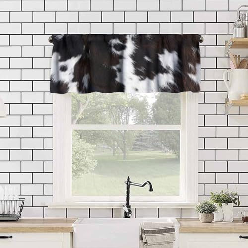Farm Cowhide Valance, Rustic Western Black White Cow Cattle Animal Fur Print Blackout Short Window Treatment for Home Farmhouse Kitchen Bedroom Cafe, 54x18inch - color: Cowhide-7