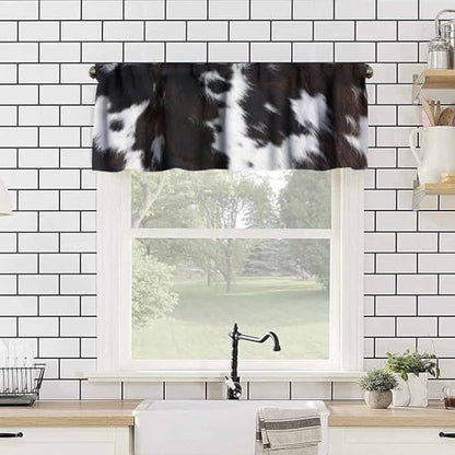 Farm Cowhide Valance, Rustic Western Black White Cow Cattle Animal Fur Print Blackout Short Window Treatment for Home Farmhouse Kitchen Bedroom Cafe, 54x18inch - color: Cowhide-7