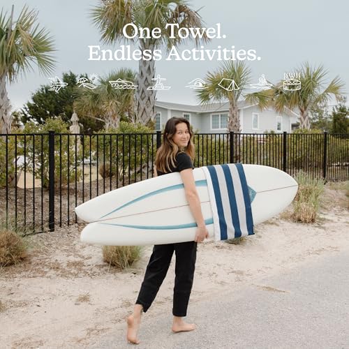 Nomadix Original Towel - Perfect for Beach, Pool, Travel, Camping, Yoga - Made with Recycled Materials - Super Absorbent - Sand Resistant - Cabana Stripe Dark Blue - 72.5x30 - color: Cabana Stripe Dark Blue