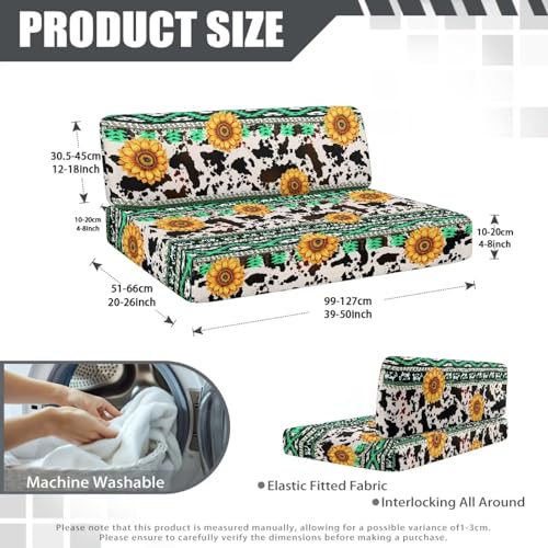 RV Dinette Cushion Covers - Aztec Cow Sunflower Dustproof Camper Sofa Replacement Couch Cushion Slipcovers Washable Camper Seat Bench Protector for Travel Trailer Couch - color: Aztec Cow Sunflower