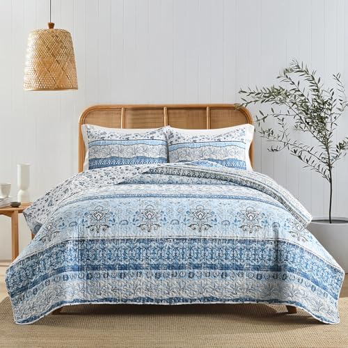 HORIMOTE HOME Boho Quilt Twin Size Blue Bohemian Floral Quilt Bedding Set, Soft Lightweight Twin Comforter for All Season, Farmhouse Bedspread Coverlet with 1 Pillow Sham, 68 x 86 inches - color: Aqua Blue, size: Twin