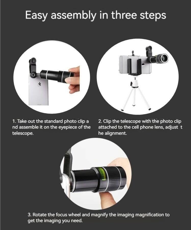 12X Long Focus Telephoto Phone Lens for iPhone and Android, Zoom Cellphone Camera Lens with Phone Clip for Picture Video Taking Long Distance Photography Travel - color: 12x