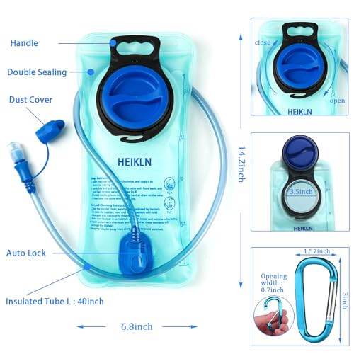HEIKLN Hydration Bladder 1.5L-2L-2.5L-3L,Leak Proof Water Reservoir, BPA Free Military Water Storage Bladder Bag Hydration Pack Replacement Easy Clean for Bicycling Hiking Camping Hunting Running - color: 2L Blue