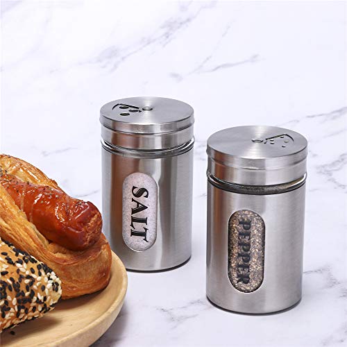 Salt and Pepper Shakers Stainless Steel and Glass Set (silver) - color: Silver