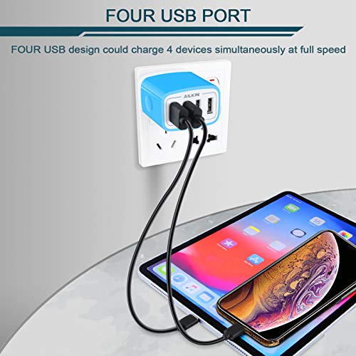 Wall Charger, USB Charger Adapter, 4.8A 4Multi Port Fast Charging Station | Power Base Block Plug Cube Brick for iPhone, iPad, Samsung Galaxy, Moto, Google Pixel, Kindle Fire Plug Cargador Carro - color: Blue