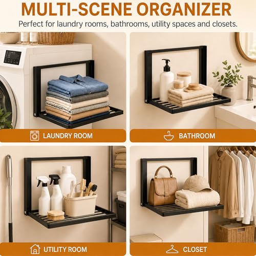 Magnetic Shelves for Washing Machine, No-Drill Magnetic Laundry Organizer Shelf for Washer Dryer and Small Spaces, Foldable Space-Saving Side Storage Rack for Laundry, Bathroom, Kitchen & RV