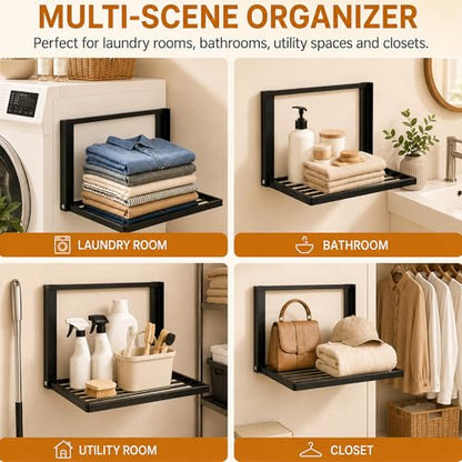 Magnetic Shelves for Washing Machine, No-Drill Magnetic Laundry Organizer Shelf for Washer Dryer and Small Spaces, Foldable Space-Saving Side Storage Rack for Laundry, Bathroom, Kitchen & RV
