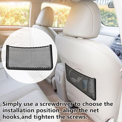 2 PCS Car Net Pocket, ABS Plastic Frame Cargo Net Storage Car Pockets Phone Net, Cars Mesh Nets Pockets with Screws for Auto, RV, Boat, and Camper Storage Nets (15.7 x 7.9 Inch) - size: 15.7 x 7.9 Inch
