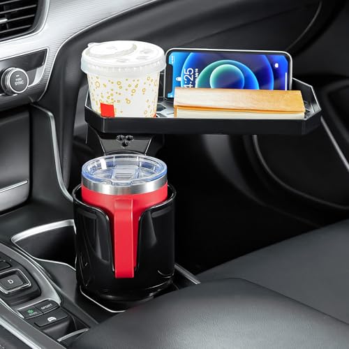 JoyTutus Car Cup Holder Expander, Automotive Cup Attachable Tray with 360° Rotation,Large Cup Holder Adapt Most Regular Cups with 18-40 oz, fit in 2.75-3.25 inch Car Holder - color: Black, size: 1Pack