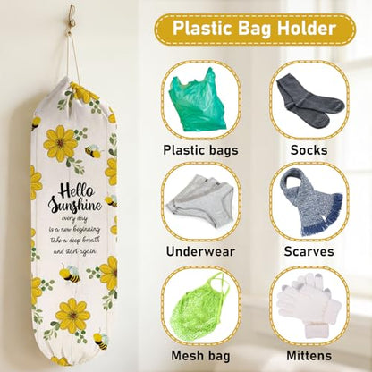 2Pcs Sunflower Plastic Bag Holder for Kitchen Essentials, Reusable Hanging Grocery Bag Organizer, Sunflower Gifts for Women, Washable Large Grocery Trash Bags Storage Dispenser - style: Sunflower