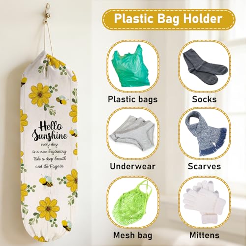 2Pcs Sunflower Plastic Bag Holder for Kitchen Essentials, Reusable Hanging Grocery Bag Organizer, Sunflower Gifts for Women, Washable Large Grocery Trash Bags Storage Dispenser - style: Sunflower