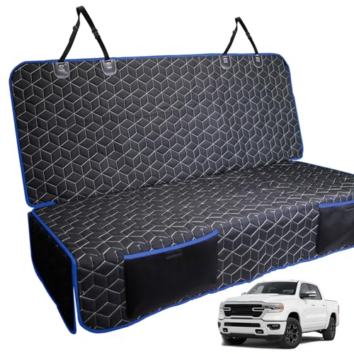 Meginc Back Seat Cover for Dogs, Washable Bench Seat Covers for Trucks,Dog Car Seat Covers for Ford f150/Ram1500/Nissan Frontier/Toyota Tacoma/GMC Canyon/Silverado (Blue) - color: Blue border, size: Truck Bench-61"W