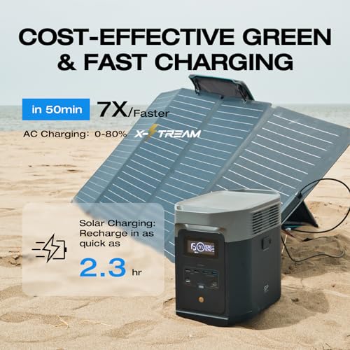 EF ECOFLOW Solar Generator Delta 2 with 220W Solar Panel, 1024Wh LFP(LiFePO4) Battery, 1800W AC/100W USB-C Output, Fast Charging Portable Power Station for Home Backup Power, Camping & RVs - style: DELTA 2+220W