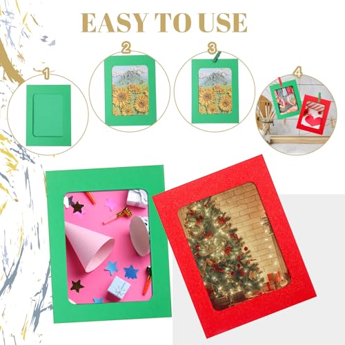 100 Pcs Christmas Paper Photo Frames 4x6 Red and Green Paper Picture Frame with 100 Clip 10 String Kit DIY Hanging Cardboard Photo Holder Christmas Wall Wedding Home Decor - color: Red, Green, style: Classic