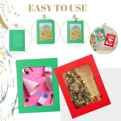 100 Pcs Christmas Paper Photo Frames 4x6 Red and Green Paper Picture Frame with 100 Clip 10 String Kit DIY Hanging Cardboard Photo Holder Christmas Wall Wedding Home Decor - color: Red, Green, style: Classic