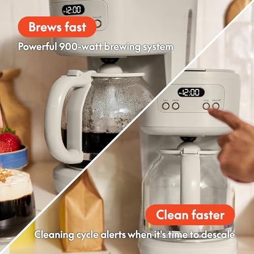 BELLA 12 Cup Programmable Coffee Maker, Reusable Dishwasher Safe Accessories, Easy LCD display, Auto Shutoff, 900 watt, Oatmilk - color: Oatmilk