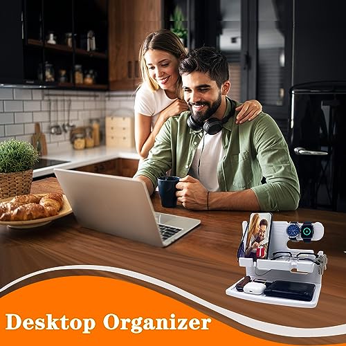 VEIYAILU Gifts for Women Girlfriend Him Men Dad Husband Boyfriend Nightstand Organizer Wood Phone Docking Station(White) - color: white