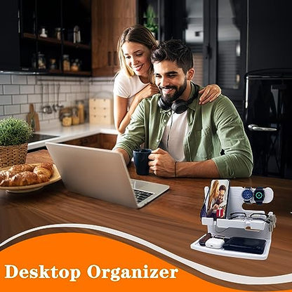 VEIYAILU Gifts for Women Girlfriend Him Men Dad Husband Boyfriend Nightstand Organizer Wood Phone Docking Station(White) - color: white