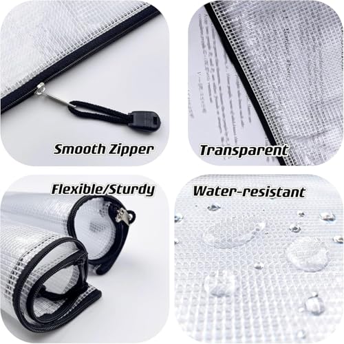 Oaimyy-A3(12.5"x 17.5"), Mesh Zipper Pouch Document Folders Bag Plastic Zip File Folders for School Office Supplies, Travel, Organizing Storage-Black,6 Pcs - size: A3