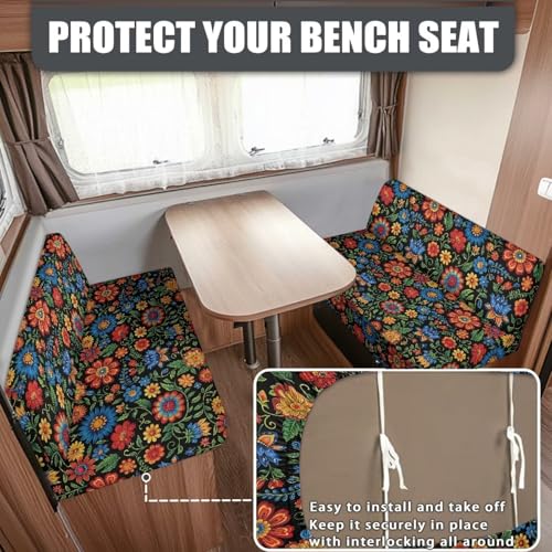 Flowewr Leaf Print Rv Sofa Cover Camper Dinette Cushion Covers, RV Cushion Slipcover Stretch Sofa Chair Cover Furniture Protector for RV Camper for Women - color: Flowewr Leaf Print