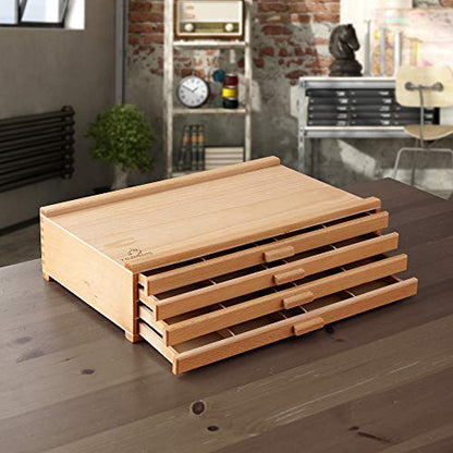 7 Elements 4 Drawer Wooden Artist Storage Supply Box for Pastels, Pencils, Pens, Markers, Brushes and Tools - size: 4-Drawer