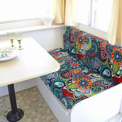 RV Dinette Cushion Covers Set of 2, Printed Camper Cushion Slipcovers, Washable Anti Slip Stretch Fabric (Paisley Pattern) - color: Blue Green, size: 2 Bench Cover & 2 Backrest Cover