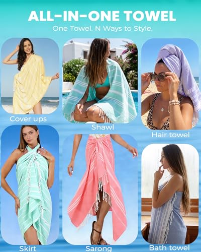 Turkish Beach Towels Quick Dry Sand Free Soft Absorbent Adult Oversized Bath Pool Swim Long Stripe Towel Sound Cloud Sandfree Chamois Mat Summer Thing Lightweight Thin Mint Green Vacation Essentials - color: Thinner Mint, size: 72 x 36 inch