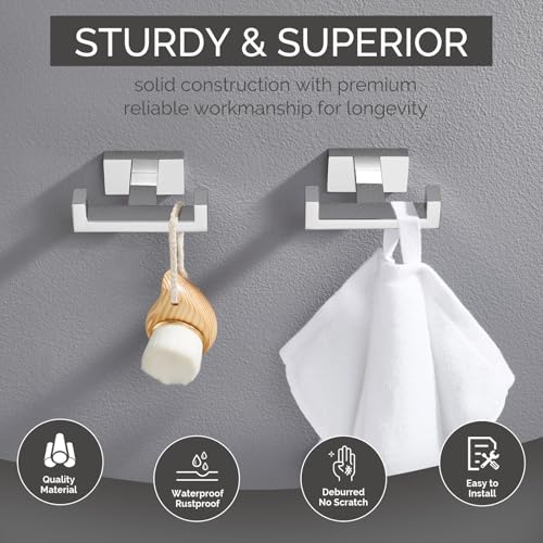 Angle Simple Double Towel Hooks, SUS 304 Stainless Steel Robe Coat Wall Hooks for Bathroom, Polished Chrome, 2 Pack - color: Polished Chrome, size: 2 Pack