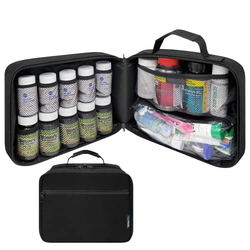 Large Medicine Organizer Bag – 10 Pocket Pill Bottle Organizer for Travel & Home Storage, Black - color: - LG Black