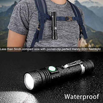 Hoxida LED Tactical Flashlight Rechargeable, IPX6 Waterproof Flashlight, 2000lm, Super Bright LED, Zoomable, Pocket-Size Small LED Flashlight for Hiking, Camping, Emergency - with Carry Case - color: 2pcs Flashlight with case