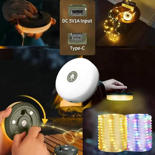 Camping String Lights - Glow Mate 4 in 1 Camp Light | 32.8Ft Portable Waterproof Outdoor Retractable Rope Lights with 2000mAh Battery, 12H Runtime & 8 Modes