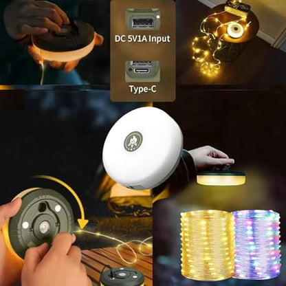 Camping String Lights - Glow Mate 4 in 1 Camp Light | 32.8Ft Portable Waterproof Outdoor Retractable Rope Lights with 2000mAh Battery, 12H Runtime & 8 Modes