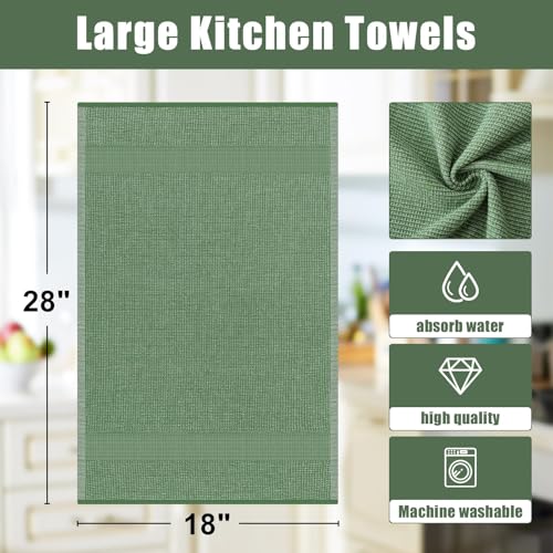 Homaxy Premium Kitchen Towels(18”x 28”, 3 Pack), Large Cotton Kitchen Hand Towels, Flat and Terry Dish Towels, 380 GSM Highly Absorbent Tea Towel Set with Hanging Loop, Grass Green - color: Grass Green, style: 3-pack