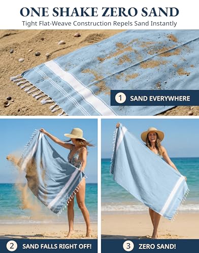 LANE LINEN Beach Towels for Women, 2 Pack Large Beach Towels Oversized, Pre-Washed, No-Shrink Sand Free Beach Towels, Quick Dry, Lightweight Travel Towel,Soft Beach Bath Towel, 39"x71" - Sky Blue - color: 06: Sky Blue, size: Pack of 2